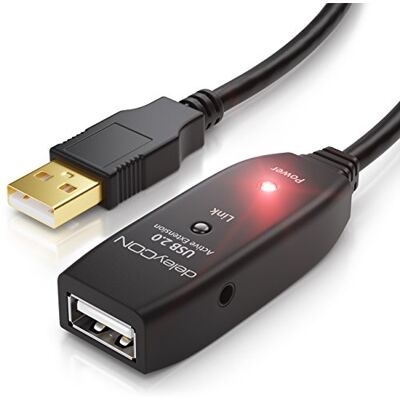deleyCON 10m Câble D'extension USB 2.0 Actif avec Répéteur et Amplification du Signal a Mâle vers a Femelle Noir deleyCON 10m Câble D'extension USB 2.0 Actif avec Répéteur et Amplification du Signal a Mâle vers a Femelle Noir