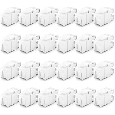 deleyCON Module Keystone Jack RJ45 CAT6 (lot de 24 Pièces) pour Câble LAN 1 Gbit/s T568A/T568B, AWG 23-26 UTP Plastique pour Panneau de Brassage, Prise Réseau Blanc deleyCON Module Keystone Jack RJ45 CAT6 (lot de 24 Pièces) pour Câble LAN 1 Gbit/s T568A/T568B, AWG 23-26 UTP Plastique pour Panneau de Brassage, Prise Réseau Blanc