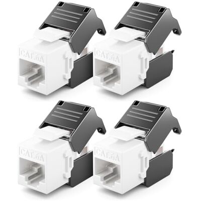 deleyCON Module Keystone Jack CAT6A (lot de 4 Pièces) RJ45 Prise vers LSA, 10 Gbit/s, 500 MHz, T568A/T568B, AWG 22-26 UTP Plastique pour Panneau de Brassage, Prise Réseau deleyCON Module Keystone Jack CAT6A (lot de 4 Pièces) RJ45 Prise vers LSA, 10 Gbit/s, 500 MHz, T568A/T568B, AWG 22-26 UTP Plastique pour Panneau de Brassage, Prise Réseau