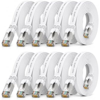 1aTTack.de 10m blanc 10 pièces Câble plat CAT.7 Gigabit Ethernet LAN (RJ45) câble réseau câble brut (10Gbit/s) câble d'installation plat mince compatible avec Cat.5 Cat.5e Cat.6 1aTTack.de 10m blanc 10 pièces Câble plat CAT.7 Gigabit Ethernet LAN (RJ45) câble réseau câble brut (10Gbit/s) câble d'installation plat mince compatible avec Cat.5 Cat.5e Cat.6
