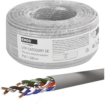 EMOS Câble réseau UTP CAT 5e, 100 m, PVC Câble patch CAT5e UTP Fil CCA Câble Gigabit LAN Câble Ethernet non blindé Pour l'intérieur EMOS Câble réseau UTP CAT 5e, 100 m, PVC Câble patch CAT5e UTP Fil CCA Câble Gigabit LAN Câble Ethernet non blindé Pour l'intérieur