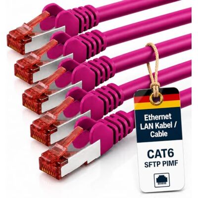 1aTTack.de Cat6 SFTP Câble réseau 5x 0,25m RJ45 LAN Ethernet magenta Cat6 S/FTP PIMF, double blindage, 250 MHz, sans halogène, jusqu’à 1 Gbit/s; RJ45 pour routeur, switch, modem, PC et panneau 1aTTack.de Cat6 SFTP Câble réseau 5x 0,25m RJ45 LAN Ethernet magenta Cat6 S/FTP PIMF, double blindage, 250 MHz, sans halogène, jusqu’à 1 Gbit/s; RJ45 pour routeur, switch, modem, PC et panneau