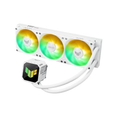 Asus TUF Gaming LC III 360 ARGB White Edition Refroidisseur de processeur liquide tout-en-un préinstallé, triple ventilateur, tuyaux de 400 mm, Intel LGA 1851, 1700, 1200 et AMD AM5, AM4, éclairage Asus TUF Gaming LC III 360 ARGB White Edition Refroidisseur de processeur liquide tout-en-un préinstallé, triple ventilateur, tuyaux de 400 mm, Intel LGA 1851, 1700, 1200 et AMD AM5, AM4, éclairage