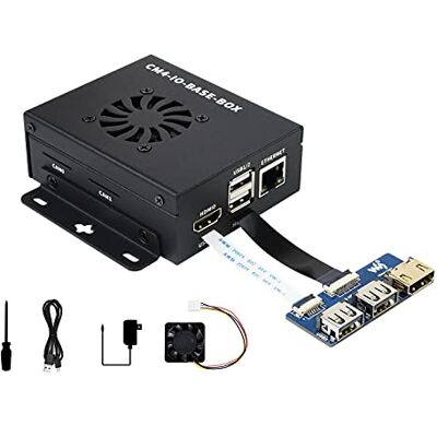 Waveshare Mini ordinateur basé sur Raspberry Pi Compute Module 4 (non inclus), intérieur CM4-IO-BASE-B, boîtier en métal, avec ventilateur, adaptateur USB HDMI, câble FFC, câble USB-A vers USB-C, etc. Waveshare Mini ordinateur basé sur Raspberry Pi Compute Module 4 (non inclus), intérieur CM4-IO-BASE-B, boîtier en métal, avec ventilateur, adaptateur USB HDMI, câble FFC, câble USB-A vers USB-C, etc.
