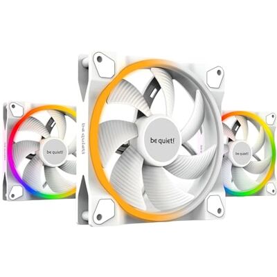 be quiet! Light Wings 140mm PWM White ventilateur, 3 ventilateurs inclus, couleurs et effets ARGB incroyables, éclairage supplémentaire à l'arrière, hub ARGB inclus, 7 pales optimisées be quiet! Light Wings 140mm PWM White ventilateur, 3 ventilateurs inclus, couleurs et effets ARGB incroyables, éclairage supplémentaire à l'arrière, hub ARGB inclus, 7 pales optimisées
