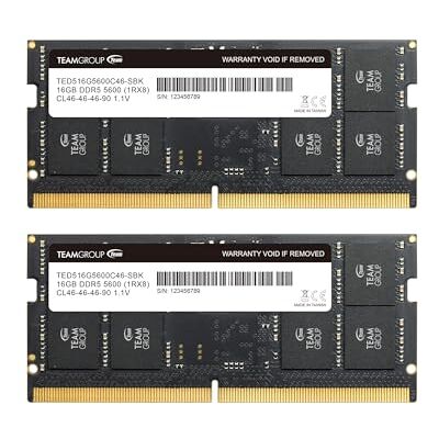 TEAMGROUP Elite TED532G5600C46ADC-S01 Module de mémoire RAM DDR5 32 Go (2 x 16 Go) 5600 MHz (PC5-44800) CL46 non ECC sans tampon 1,1 V 262 broches pour ordinateur portable TEAMGROUP Elite TED532G5600C46ADC-S01 Module de mémoire RAM DDR5 32 Go (2 x 16 Go) 5600 MHz (PC5-44800) CL46 non ECC sans tampon 1,1 V 262 broches pour ordinateur portable