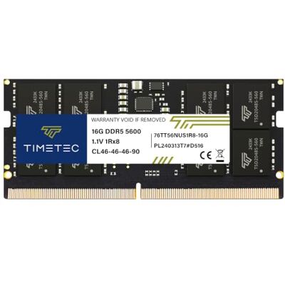 Timetec MTXtec Barrette de mémoire RAM DDR5 pour ordinateur portable 16 Go 5600 MHz PC5-44800 sans tampon non ECC 1,1 V CL46 1Rx8 262 broches SODIMM Timetec MTXtec Barrette de mémoire RAM DDR5 pour ordinateur portable 16 Go 5600 MHz PC5-44800 sans tampon non ECC 1,1 V CL46 1Rx8 262 broches SODIMM