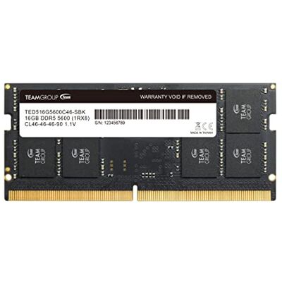 TEAMGROUP Elite TED516G5600C46A-S01 Module de mémoire RAM DDR5 16 Go 5600 MHz (PC5-44800) CL46 non ECC sans tampon 1,1 V 1Rx8 262 broches pour ordinateur portable TEAMGROUP Elite TED516G5600C46A-S01 Module de mémoire RAM DDR5 16 Go 5600 MHz (PC5-44800) CL46 non ECC sans tampon 1,1 V 1Rx8 262 broches pour ordinateur portable