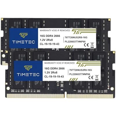 Timetec Hynix Kit de mémoire RAM IC 32 Go (2 x 16 Go) DDR4 2666 MHz PC4-21300 sans tampon sans ECC 1,2 V CL19 2Rx8 double rang 260 broches SODIMM pour ordinateur portable Timetec Hynix Kit de mémoire RAM IC 32 Go (2 x 16 Go) DDR4 2666 MHz PC4-21300 sans tampon sans ECC 1,2 V CL19 2Rx8 double rang 260 broches SODIMM pour ordinateur portable