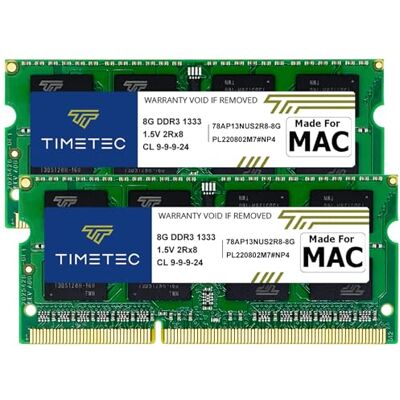 Timetec 16 Go KIT(2x8 Go) Compatible avec Apple DDR3 1333 MHz PC3-10600 CL9 pour Mac Book Pro (début/Fin 2011), iMac (mi-2010, mi/Fin 2011), Mac Mini (Mi-2011) Mise à Niveau de la RAM Mac Timetec 16 Go KIT(2x8 Go) Compatible avec Apple DDR3 1333 MHz PC3-10600 CL9 pour Mac Book Pro (début/Fin 2011), iMac (mi-2010, mi/Fin 2011), Mac Mini (Mi-2011) Mise à Niveau de la RAM Mac