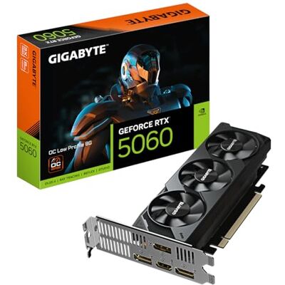 Gigabyte GeForce RTX 5060 OC GV-N5060OC-8GL Carte graphique Low Profile 8G 8 Go GDDR7, 128 bits, PCI-E 5.0, cœur horloge 2512 MHz, 3 ports DisplayPort, 1 port HDMI, GV-N5060OC-8GL Gigabyte GeForce RTX 5060 OC GV-N5060OC-8GL Carte graphique Low Profile 8G 8 Go GDDR7, 128 bits, PCI-E 5.0, cœur horloge 2512 MHz, 3 ports DisplayPort, 1 port HDMI, GV-N5060OC-8GL