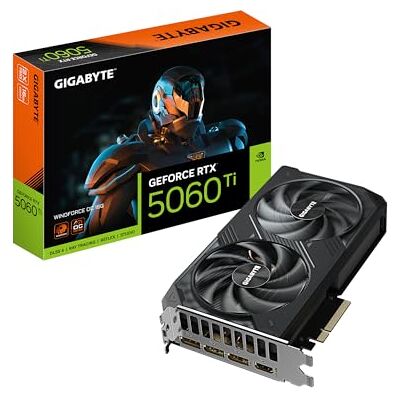 Gigabyte GeForce RTX 5060 Ti WINDFORCE OC 16G Carte Graphique – 16 Go GDDR7, 128 Bits, PCI-E 5.0, 2587 MHz Fréquence du processeur, 3 x DisplayPort, 1 x HDMI, GV-N506TWF2OC-16GD Gigabyte GeForce RTX 5060 Ti WINDFORCE OC 16G Carte Graphique – 16 Go GDDR7, 128 Bits, PCI-E 5.0, 2587 MHz Fréquence du processeur, 3 x DisplayPort, 1 x HDMI, GV-N506TWF2OC-16GD