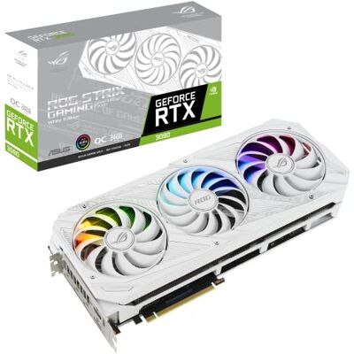 Asus ROG Strix GeForce RTX 3090 White OC Edition 24 Go GDDR6X Carte graphique (PCIe 4.0, ventilateurs Axial-Tech, 0dB, 2,9 fentes, Dual BIOS, SAP II, MaxContact) Blanc Asus ROG Strix GeForce RTX 3090 White OC Edition 24 Go GDDR6X Carte graphique (PCIe 4.0, ventilateurs Axial-Tech, 0dB, 2,9 fentes, Dual BIOS, SAP II, MaxContact) Blanc
