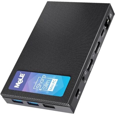 MeLE Quieter 4C Mini PC, N100 16GB 512GB, with Windows 11 Pro 4K HDMI USBC N100 jusqu'à 3.4GHz, 16GB RAM, 512GB stockage with Windows 11 Pro, Wi-Fi 5, full USB-C PD3.0, triple 4K display, VESA MeLE Quieter 4C Mini PC, N100 16GB 512GB, with Windows 11 Pro 4K HDMI USBC N100 jusqu'à 3.4GHz, 16GB RAM, 512GB stockage with Windows 11 Pro, Wi-Fi 5, full USB-C PD3.0, triple 4K display, VESA