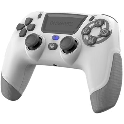 Oniverse Manette sans fil pour PS4 PS3 PC ANDROID iOS, Sortie Casque, Joystick Hall Effect, Batterie Rechargeable 1000mAh, boutons macro, mode Turbo, Wake up, Gyroscope 6 axes, Revolt Moon White Oniverse Manette sans fil pour PS4 PS3 PC ANDROID iOS, Sortie Casque, Joystick Hall Effect, Batterie Rechargeable 1000mAh, boutons macro, mode Turbo, Wake up, Gyroscope 6 axes, Revolt Moon White
