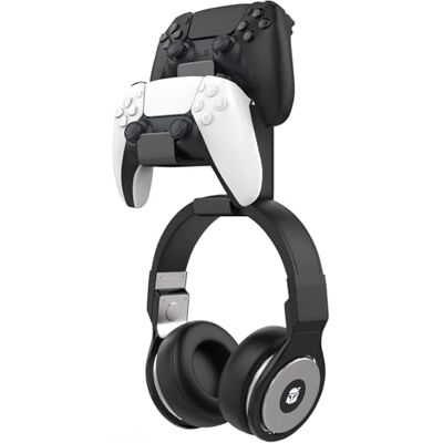 MoKo Support de manette, double manette de jeu et support de casque pour Xbox One, Xbox 360, PS3, PS4, PS5, PC, STEAM, Switch, support mural pour tous les casques universels, noir MoKo Support de manette, double manette de jeu et support de casque pour Xbox One, Xbox 360, PS3, PS4, PS5, PC, STEAM, Switch, support mural pour tous les casques universels, noir