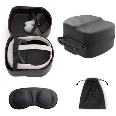 Digicharge Étui de transport rigide pour casque et manettes Meta Quest 3S/3/2, avec finition diamant noir (compatibilité sangle de tête) Digicharge Étui de transport rigide pour casque et manettes Meta Quest 3S/3/2, avec finition diamant noir (compatibilité sangle de tête)
