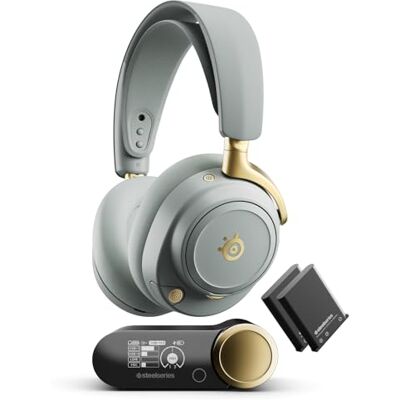 SteelSeries Arctis Nova Elite -Sage&Gold- Casque gaming sans fil- 96 kHz / 24 bits Haut-parleurs en fibre de carbone -ANC- Réduction du bruit par IA Appli 2,4GHz+Bluetooth -OmniPlay PC+PS+Xbox SteelSeries Arctis Nova Elite -Sage&Gold- Casque gaming sans fil- 96 kHz / 24 bits Haut-parleurs en fibre de carbone -ANC- Réduction du bruit par IA Appli 2,4GHz+Bluetooth -OmniPlay PC+PS+Xbox