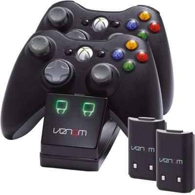 Venom Station de charge double pour Xbox 360, 2 batteries rechargeables station de charge xbox 360, chargeur manette, 2 blocs batteries rechargeables, voyants de charge, noir Venom Station de charge double pour Xbox 360, 2 batteries rechargeables station de charge xbox 360, chargeur manette, 2 blocs batteries rechargeables, voyants de charge, noir