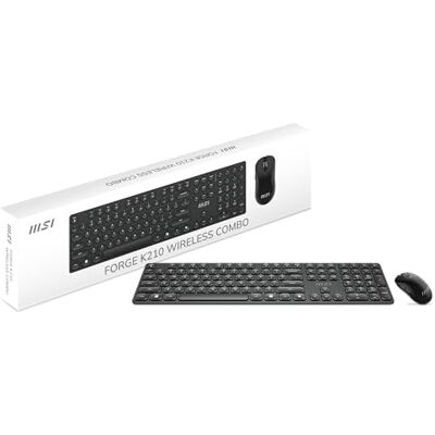 MSI Forge K210W Combo souris et clavier sans fil avec commutateurs ciseaux, longue portée 2,4 GHz sans fil, alimentation rechargeable, touches de raccourci pour contrôle rapide, capteur optique, 1600 MSI Forge K210W Combo souris et clavier sans fil avec commutateurs ciseaux, longue portée 2,4 GHz sans fil, alimentation rechargeable, touches de raccourci pour contrôle rapide, capteur optique, 1600