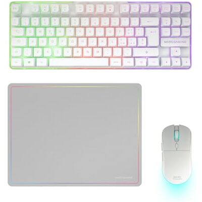 Mars Gaming MCPWTKL, Combo Gaming sans Fil, Technologie DualPro Link 2.4GPRO, Clavier TKL FRGB Rainbow + Souris RGB 3200DPI avec Switches HUANO + Tapis Antidérapant 360x260mm, Blanc, Italien Mars Gaming MCPWTKL, Combo Gaming sans Fil, Technologie DualPro Link 2.4GPRO, Clavier TKL FRGB Rainbow + Souris RGB 3200DPI avec Switches HUANO + Tapis Antidérapant 360x260mm, Blanc, Italien