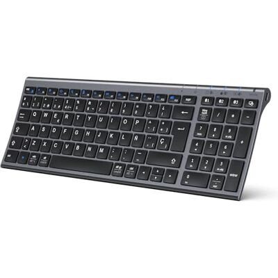 iClever Teclado Bluetooth BK10, Inalámbrico QWERTY Español Teclado Multi Dispositivo Recargable Diseño Ergonómico Tamaño Completo Conexión Estable Teclado para Mac/iPad/Windows grisáceo iClever Teclado Bluetooth BK10, Inalámbrico QWERTY Español Teclado Multi Dispositivo Recargable Diseño Ergonómico Tamaño Completo Conexión Estable Teclado para Mac/iPad/Windows grisáceo