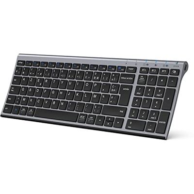 iClever Clavier Bluetooth, Clavier sans Fil Multi-dispositifs avec 3 Canal Bluetooth, USB-C Batterie Rechargeable, AZERTY Français, Ultra-Mince, pour Apple MacOS, iOS, Android, PC, Gris iClever Clavier Bluetooth, Clavier sans Fil Multi-dispositifs avec 3 Canal Bluetooth, USB-C Batterie Rechargeable, AZERTY Français, Ultra-Mince, pour Apple MacOS, iOS, Android, PC, Gris
