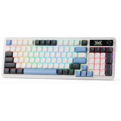 Redragon K719 Gasket Clavier de jeu mécanique 95 touches avec écran hype et bouton 1,14", écran TFT info 1,14", amortisseur de bruit à 5 couches, touches PBT rondes Mint Mambo Switch pour des Redragon K719 Gasket Clavier de jeu mécanique 95 touches avec écran hype et bouton 1,14", écran TFT info 1,14", amortisseur de bruit à 5 couches, touches PBT rondes Mint Mambo Switch pour des