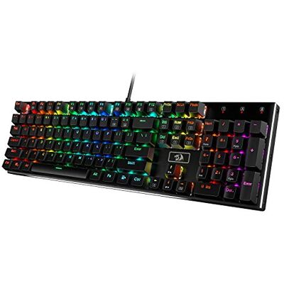 Redragon K556 Clavier de jeu mécanique filaire rétroéclairé à DEL RVB, touches complètes anti-ghosting avec base en aluminium lourd solide, 104 touches standard avec commutateurs doux tactiles marron Redragon K556 Clavier de jeu mécanique filaire rétroéclairé à DEL RVB, touches complètes anti-ghosting avec base en aluminium lourd solide, 104 touches standard avec commutateurs doux tactiles marron
