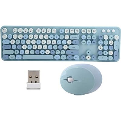Goshyda Ensemble clavier et souris sans fil, 2.4Ghz 104 touches rétro machine à écrire Style bureau bureau clavier mécanique souris combo avec bouton multimédia(bleu) Goshyda Ensemble clavier et souris sans fil, 2.4Ghz 104 touches rétro machine à écrire Style bureau bureau clavier mécanique souris combo avec bouton multimédia(bleu)