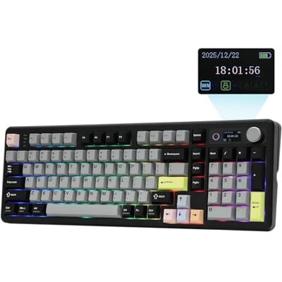 EPOMAKER TH99 Pro Clavier Mécanique 96% avec Écran&Bouton, 10000mAh, RVB 2.4Ghz/BT, Hot Swap, Custom Driver, Keycap PBT,Gasket, Clavier Gaming sans Fil pour PC/Mac,QWERTY (Noir, Creamy Jade Switch) EPOMAKER TH99 Pro Clavier Mécanique 96% avec Écran&Bouton, 10000mAh, RVB 2.4Ghz/BT, Hot Swap, Custom Driver, Keycap PBT,Gasket, Clavier Gaming sans Fil pour PC/Mac,QWERTY (Noir, Creamy Jade Switch)