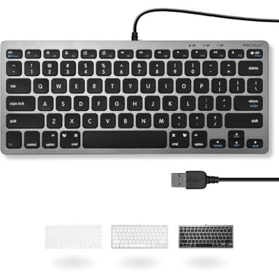 Macally Petit clavier d'ordinateur compact filaire USB fin pour Apple Mac, iMac, MacBook Pro/Air, Mac Mini, ordinateurs de bureau Windows, ordinateur portable (gris sidéral) Macally Petit clavier d'ordinateur compact filaire USB fin pour Apple Mac, iMac, MacBook Pro/Air, Mac Mini, ordinateurs de bureau Windows, ordinateur portable (gris sidéral)