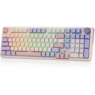 Redragon K768 PRO Clavier de jeu sans fil RVB 100 touches Hot Swap Batterie 8000 mAh PBT Capuchons de touches Bouton rotatif 5 fois atténuation du bruit Interrupteur linéaire Violet Redragon K768 PRO Clavier de jeu sans fil RVB 100 touches Hot Swap Batterie 8000 mAh PBT Capuchons de touches Bouton rotatif 5 fois atténuation du bruit Interrupteur linéaire Violet