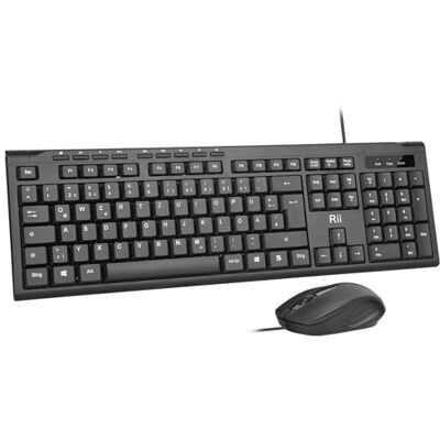 Rii Ensemble clavier souris filaire PC clavier avec câble, résistant aux éclaboussures, ergonomique, port USB, PC/ordinateur portable, Windows/macOS, bureau/école Disposition QWERTZ allemande, noir Rii Ensemble clavier souris filaire PC clavier avec câble, résistant aux éclaboussures, ergonomique, port USB, PC/ordinateur portable, Windows/macOS, bureau/école Disposition QWERTZ allemande, noir