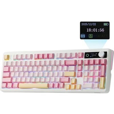 EPOMAKER TH99 Pro Clavier Mécanique 96% avec Écran&Bouton, 10000mAh, RVB 2.4Ghz/BT, Hot Swap, Custom Driver, Keycap PBT,Gasket, Clavier Gaming sans Fil pour PC/Mac,QWERTY (Rose, Creamy Jade Switch) EPOMAKER TH99 Pro Clavier Mécanique 96% avec Écran&Bouton, 10000mAh, RVB 2.4Ghz/BT, Hot Swap, Custom Driver, Keycap PBT,Gasket, Clavier Gaming sans Fil pour PC/Mac,QWERTY (Rose, Creamy Jade Switch)