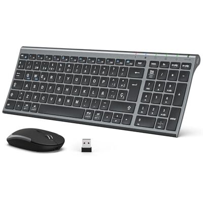 iClever Teclado y Ratón Inalámbrico GK03-QWERTY Español 2.4G Teclado Ratón Inalámbrico Con Batería Recargable, Diseño Ergonómico, Tamaño Compacto, Delgado y Fino, Conexión Estable iClever Teclado y Ratón Inalámbrico GK03-QWERTY Español 2.4G Teclado Ratón Inalámbrico Con Batería Recargable, Diseño Ergonómico, Tamaño Compacto, Delgado y Fino, Conexión Estable
