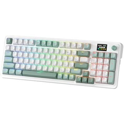 Redragon Clavier mécanique K719, RVB, 2,4 GHz/BT/filaire, commutateurs Mint Mambo, blanc et vert, avec panneau Redragon Clavier mécanique K719, RVB, 2,4 GHz/BT/filaire, commutateurs Mint Mambo, blanc et vert, avec panneau