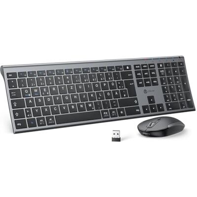 iClever Ensemble clavier et souris sans fil 2,4 G, USB-C rechargeable, taille originale, clavier fin, fin et résistant pour Windows 7/8/10, Mac OS iClever Ensemble clavier et souris sans fil 2,4 G, USB-C rechargeable, taille originale, clavier fin, fin et résistant pour Windows 7/8/10, Mac OS