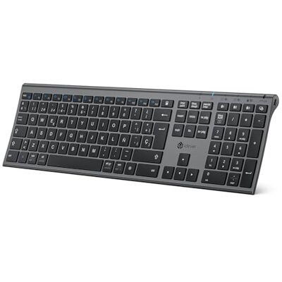 iClever Teclado Bluetooth BK23-QWERTY Español Teclado Inalámbrico para Mac con Batería Recargable Tamaño Completo Dedo Multidispositivo Multi-OS Gris Negro iClever Teclado Bluetooth BK23-QWERTY Español Teclado Inalámbrico para Mac con Batería Recargable Tamaño Completo Dedo Multidispositivo Multi-OS Gris Negro
