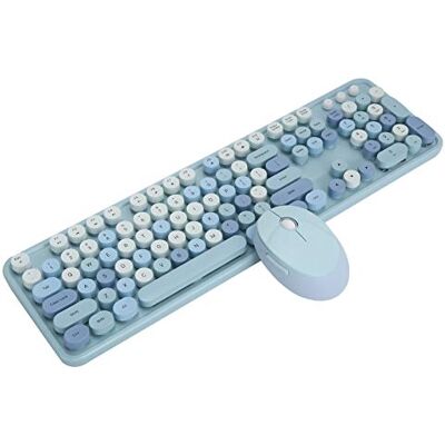 Annadue Ensemble clavier souris sans fil 2,4 G, combinaison de clavier de couleurs mélangées, avec 104 touches, Fn + bouton multimédia, style rétro pour machine à écrire (bleu) Annadue Ensemble clavier souris sans fil 2,4 G, combinaison de clavier de couleurs mélangées, avec 104 touches, Fn + bouton multimédia, style rétro pour machine à écrire (bleu)