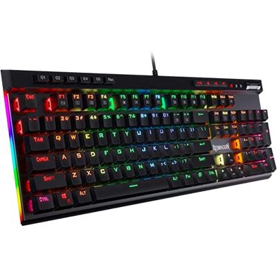 Redragon K580 VATA US Clavier de jeu mécanique rétroéclairé à DEL RVB, commutateurs marron, 104 touches macro anti-ghosting et commandes multimédia dédiées, enregistrement macro intégré Redragon K580 VATA US Clavier de jeu mécanique rétroéclairé à DEL RVB, commutateurs marron, 104 touches macro anti-ghosting et commandes multimédia dédiées, enregistrement macro intégré