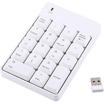 Niiyen Clavier USB sans fil Bluetooth 2,4 GHz sans fil Clavier numérique USB sans fil Numéro 18 touches Ordinateur portable Blanc Niiyen Clavier USB sans fil Bluetooth 2,4 GHz sans fil Clavier numérique USB sans fil Numéro 18 touches Ordinateur portable Blanc