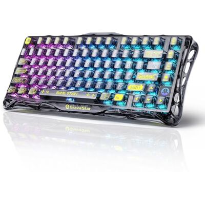 GravaStar Mercury K1 Lite Clavier gaming mécanique, BT 5.0/2.4G / USB-C, clavier 75% avec montage gasket, switches hot-swap, sans fil avec rétroéclairage RGB. Compatible Windows/Mac,QWERTY. GravaStar Mercury K1 Lite Clavier gaming mécanique, BT 5.0/2.4G / USB-C, clavier 75% avec montage gasket, switches hot-swap, sans fil avec rétroéclairage RGB. Compatible Windows/Mac,QWERTY.