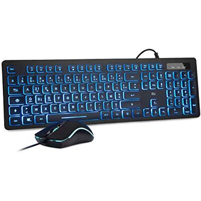Rii RK105 Ensemble Clavier et Souris USB Rétroéclairé RGB pour Bureau de Domicile/Travail Rii RK105 Ensemble Clavier et Souris USB Rétroéclairé RGB pour Bureau de Domicile/Travail