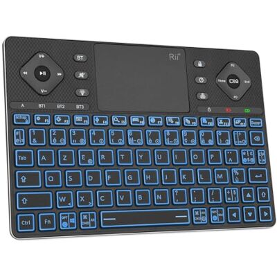 Rii Clavier sans Fil Bluetooth 3 Canaux, Mini Keyboard AZERTY FrançaisPortable Rétroéclairé Rechargeable Silencieux pour iOS Android TV Windows, Noir Rii Clavier sans Fil Bluetooth 3 Canaux, Mini Keyboard AZERTY FrançaisPortable Rétroéclairé Rechargeable Silencieux pour iOS Android TV Windows, Noir
