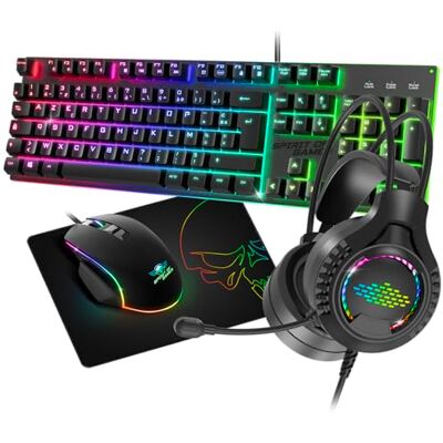 Spirit Of Gamer Ultimate 100, Pack Clavier Souris Gamer 4en1 Filaire RGB, Casque Gaming & Tapis en Tissu, Clavier Semi-Mécanique AZERTY FR, 6 Touches Anti-Ghosting, Souris Gamer 7 Boutons 8000 DPI Spirit Of Gamer Ultimate 100, Pack Clavier Souris Gamer 4en1 Filaire RGB, Casque Gaming & Tapis en Tissu, Clavier Semi-Mécanique AZERTY FR, 6 Touches Anti-Ghosting, Souris Gamer 7 Boutons 8000 DPI