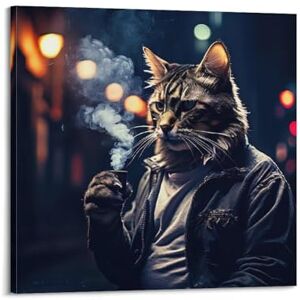 XFUHB Impression sur toile représentant un chat gentleman dans la fumée Poster décoratif sur toile Décoration murale moderne pour chambre à coucher 30 x 30 cm XFUHB Impression sur toile représentant un chat gentleman dans la fumée Poster décoratif sur toile Décoration murale moderne pour chambre à coucher 30 x 30 cm