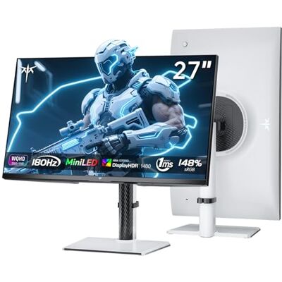 KTC Ecran PC 27 Pouces Mini LED 2K@180Hz QHD 2560x1440P VESA Display HDR1400 Temps de réponse 1ms FreeSync/G-Sync 148% sRGB HDMIx2, DPx1 Support vertical et mural Ecran PC Gamer Blanc KTC Ecran PC 27 Pouces Mini LED 2K@180Hz QHD 2560x1440P VESA Display HDR1400 Temps de réponse 1ms FreeSync/G-Sync 148% sRGB HDMIx2, DPx1 Support vertical et mural Ecran PC Gamer Blanc