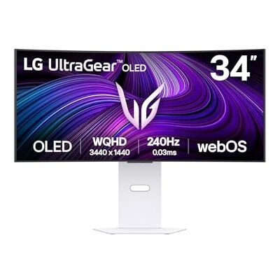 LG UltraGear OLED 34GX90SA Moniteur Gaming 34", 21:9 incurvé, WQHD (3440x1440), 240Hz, 0,03ms (GtG), fonctions intelligentes avec webOS 24, haut-parleur 14W, HDR 400 True Black, G-Sync, FreeSync LG UltraGear OLED 34GX90SA Moniteur Gaming 34", 21:9 incurvé, WQHD (3440x1440), 240Hz, 0,03ms (GtG), fonctions intelligentes avec webOS 24, haut-parleur 14W, HDR 400 True Black, G-Sync, FreeSync