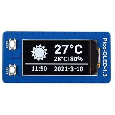 Waveshare Écran OLED 1.3 Pouces pour Raspberry Pi Pico, 128 × 64 Pixels, Écran 1.3" OLED I2C/SPI, Pilote SH1107 Intégré, Meilleure Compatibilité, Débit de Données Rapide Waveshare Écran OLED 1.3 Pouces pour Raspberry Pi Pico, 128 × 64 Pixels, Écran 1.3" OLED I2C/SPI, Pilote SH1107 Intégré, Meilleure Compatibilité, Débit de Données Rapide